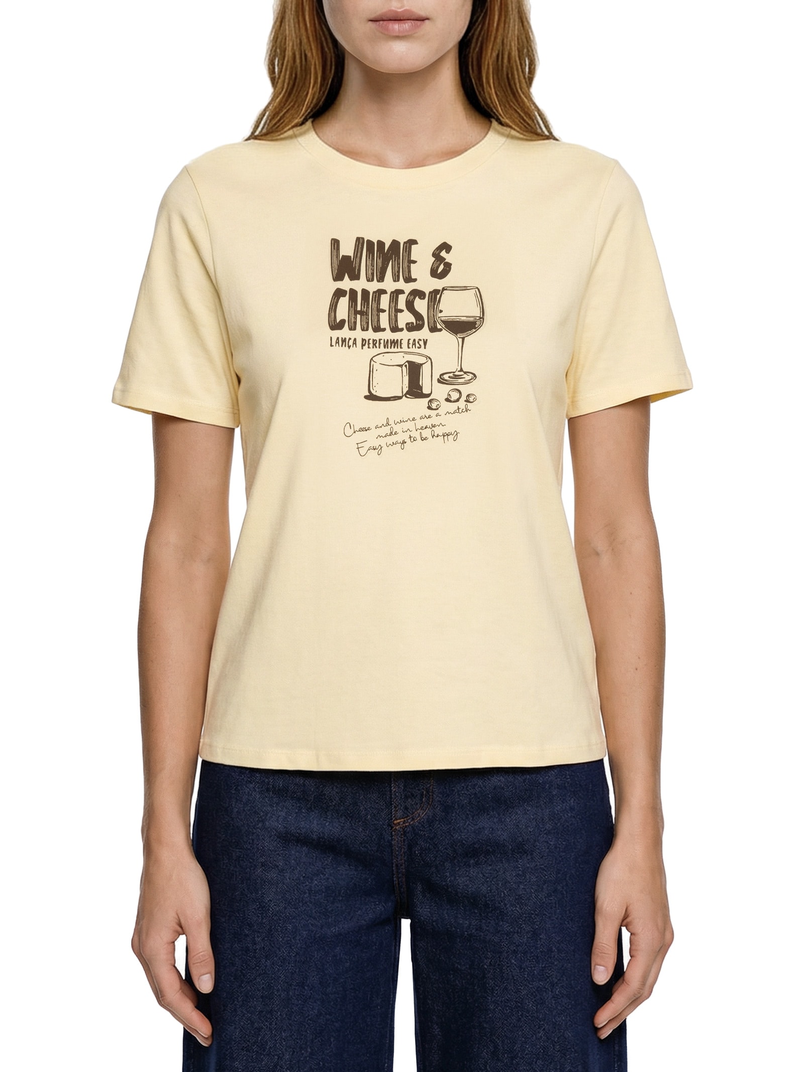 Camiseta Feminina Decote Redondo Bege Lança Perfume