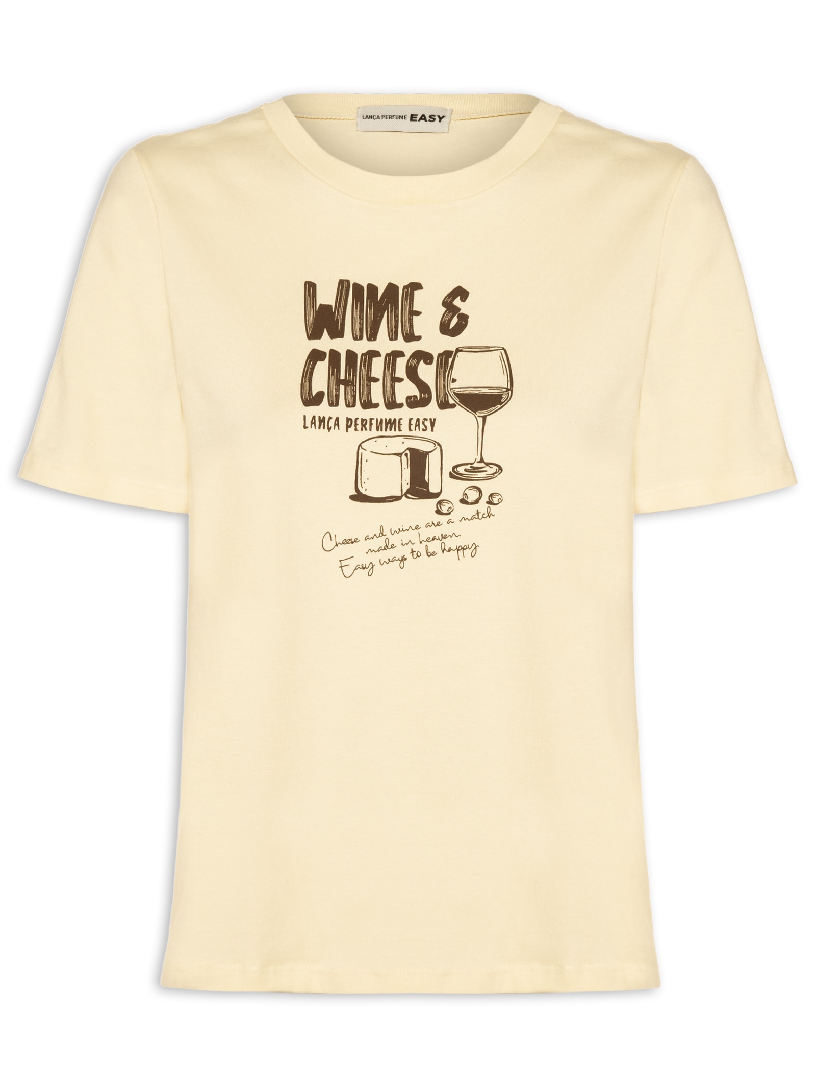 Camiseta Feminina Decote Redondo Bege Lança Perfume