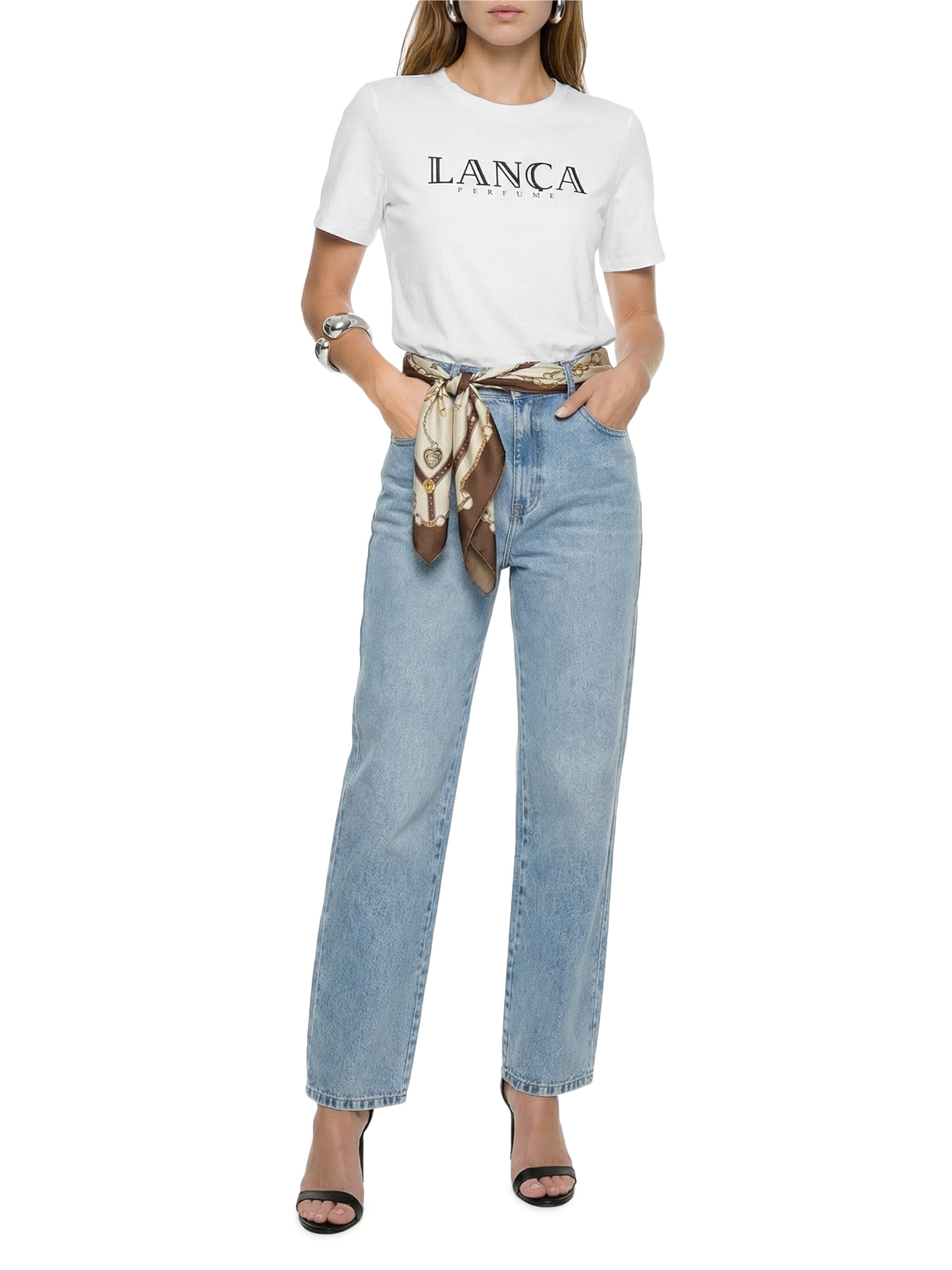 Camiseta Feminina Decote Redondo Branco Lança Perfume