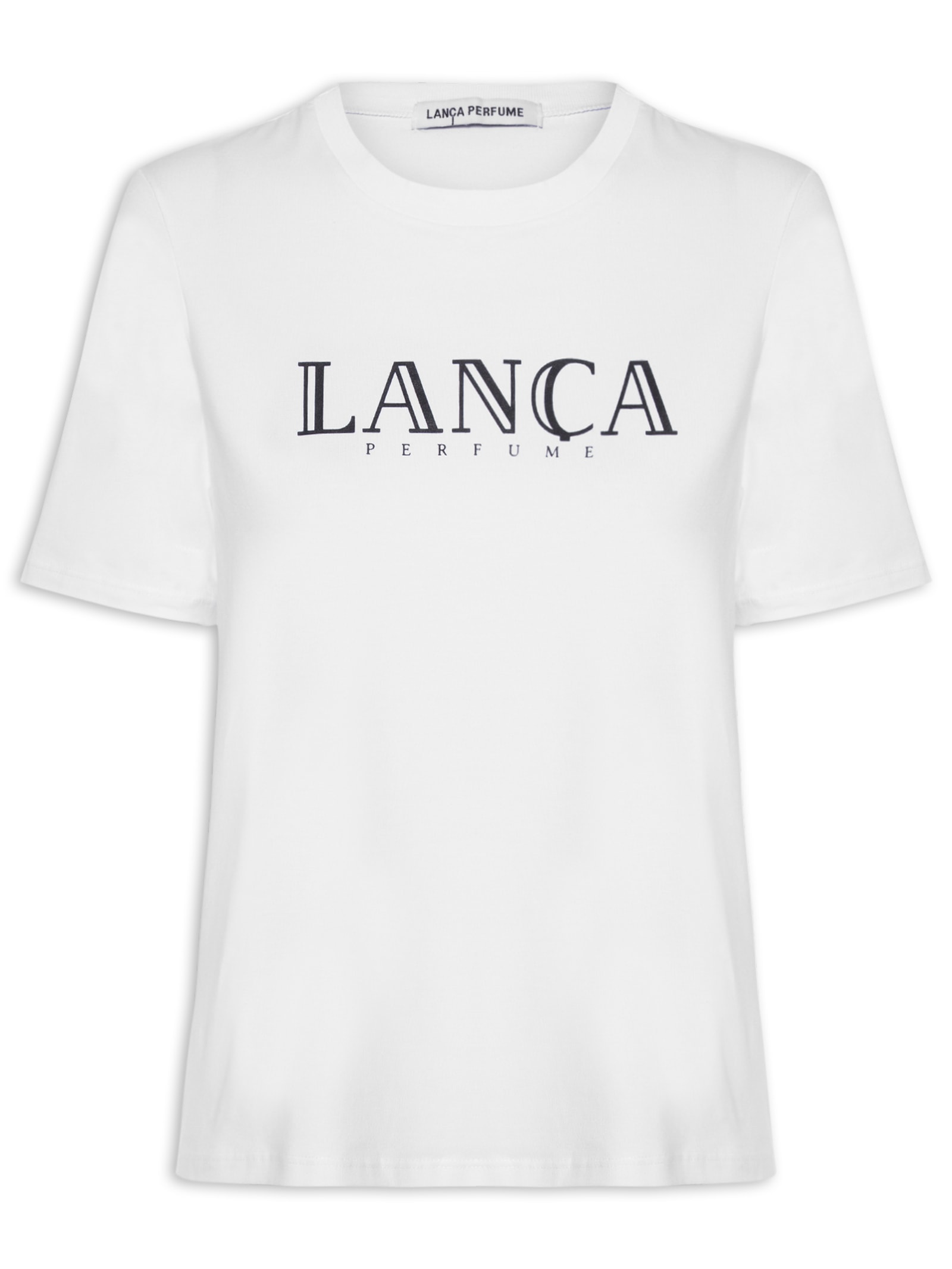 Camiseta Feminina Decote Redondo Branco Lança Perfume