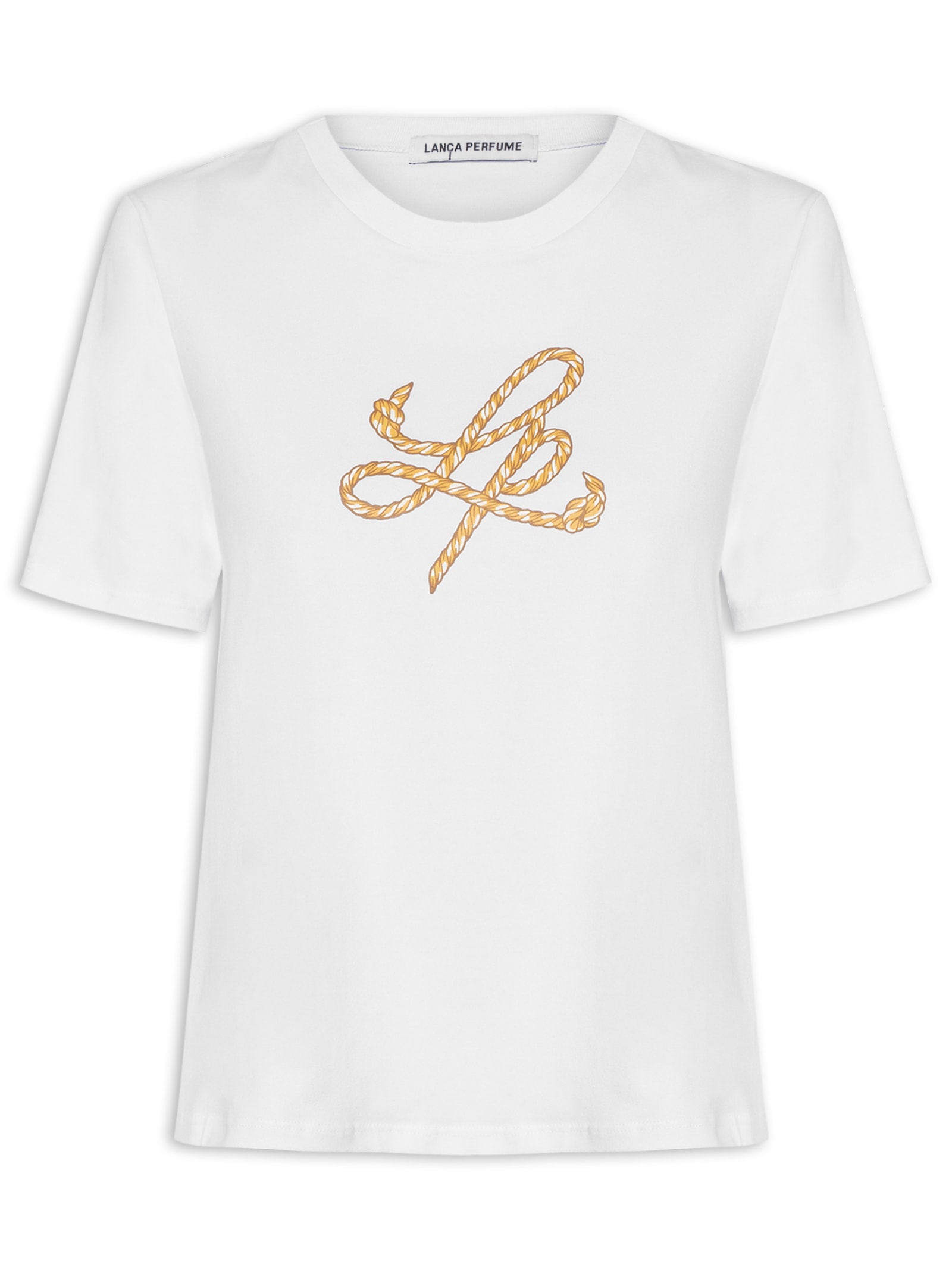 Camiseta Feminina Decote Redondo Branco Lança Perfume