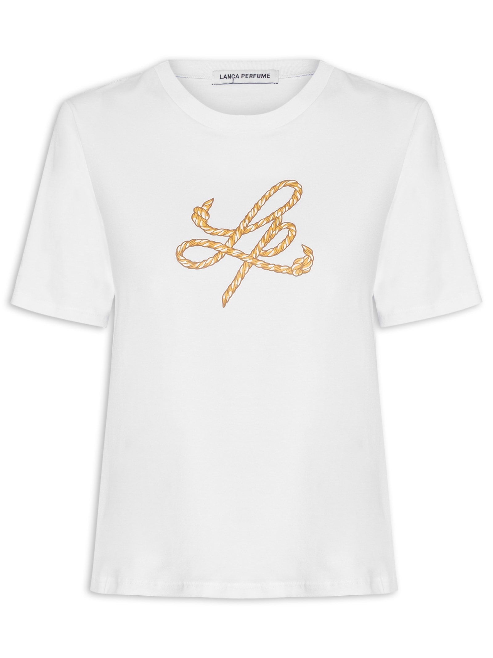 Camiseta Feminina Decote Redondo Branco Lança Perfume