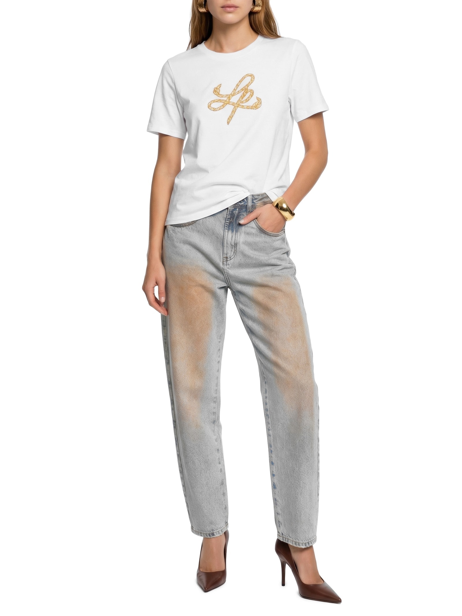 Camiseta Feminina Decote Redondo Branco Lança Perfume