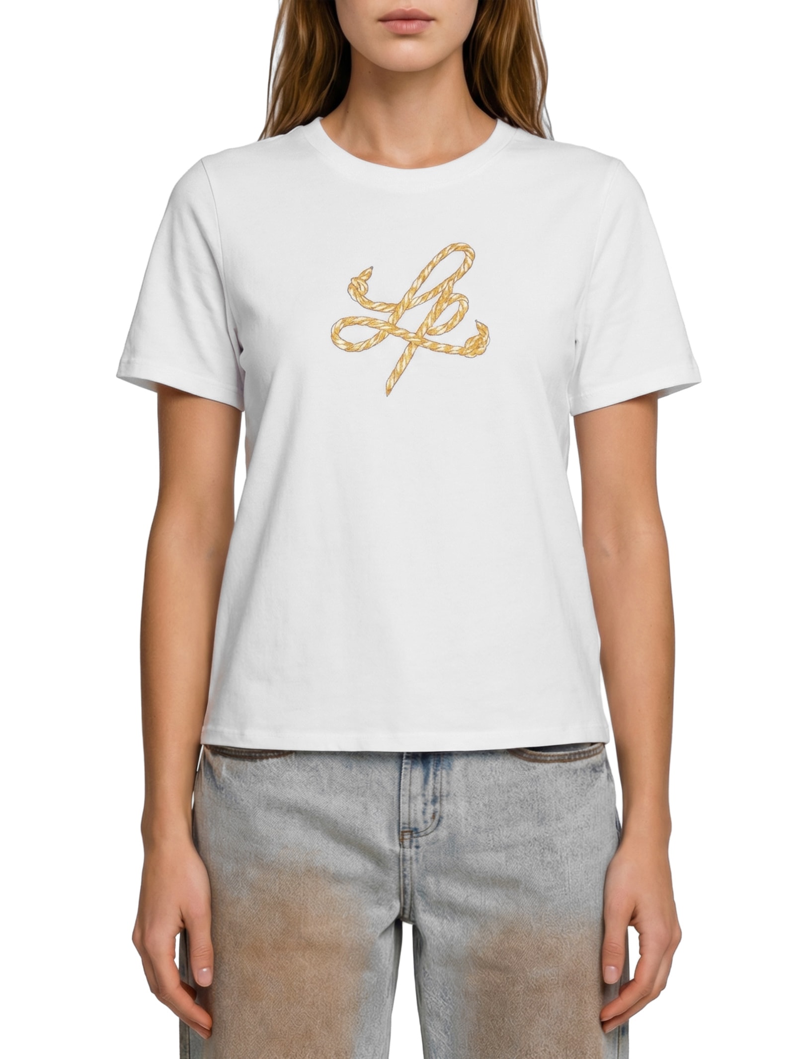 Camiseta Feminina Decote Redondo Branco Lança Perfume