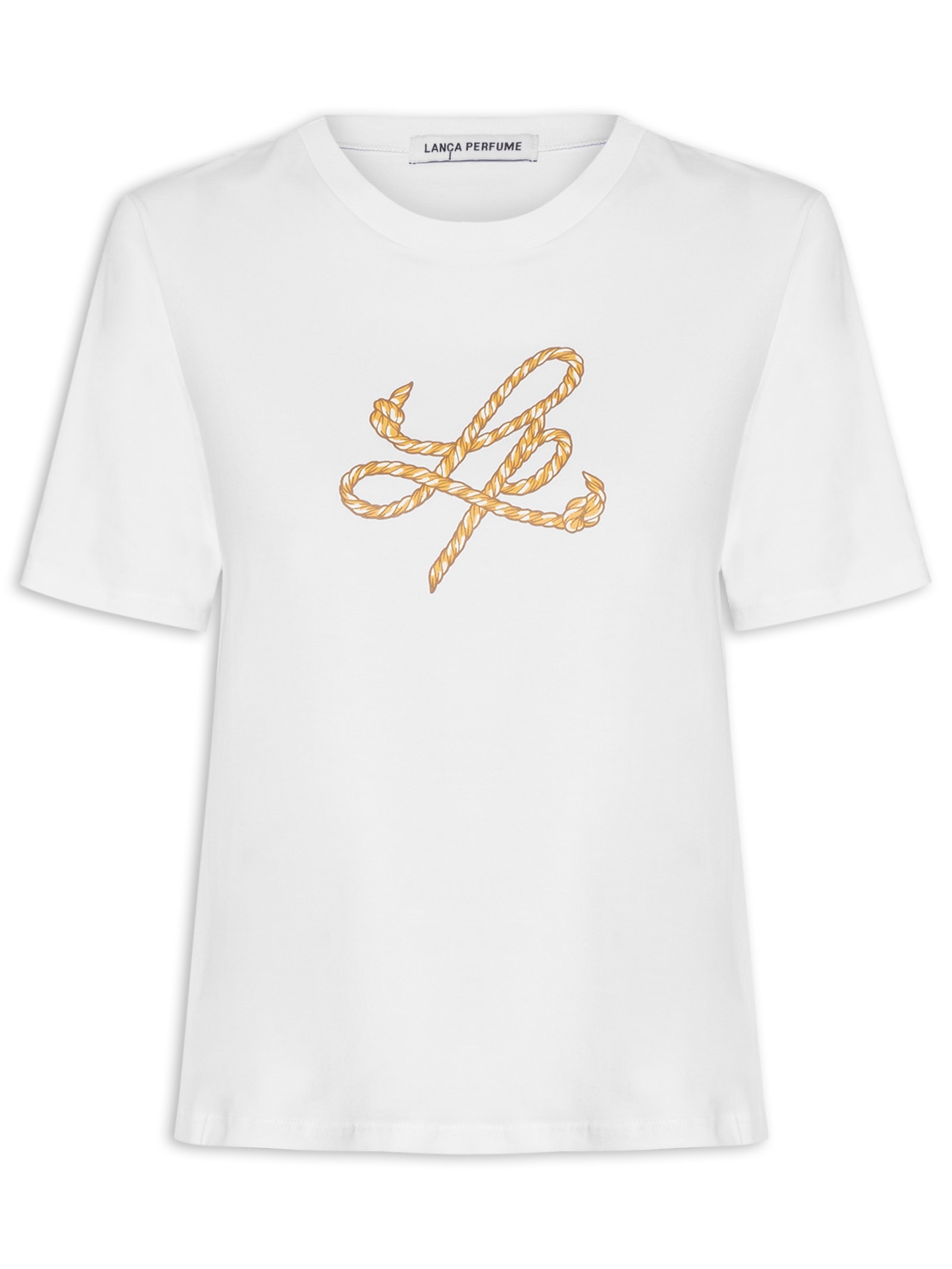 Camiseta Feminina Decote Redondo Branco Lança Perfume