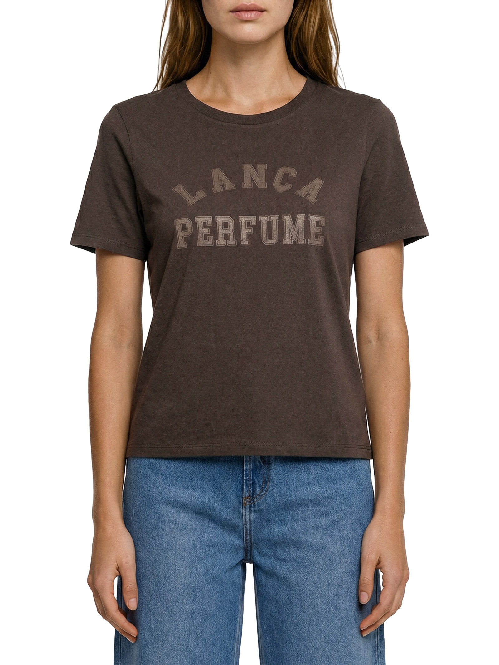 Camiseta Feminina Decote Redondo Marrom Lança Perfume