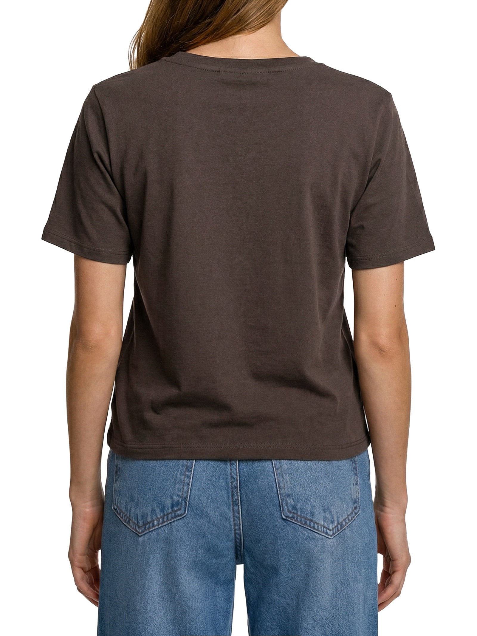 Camiseta Feminina Decote Redondo Marrom Lança Perfume