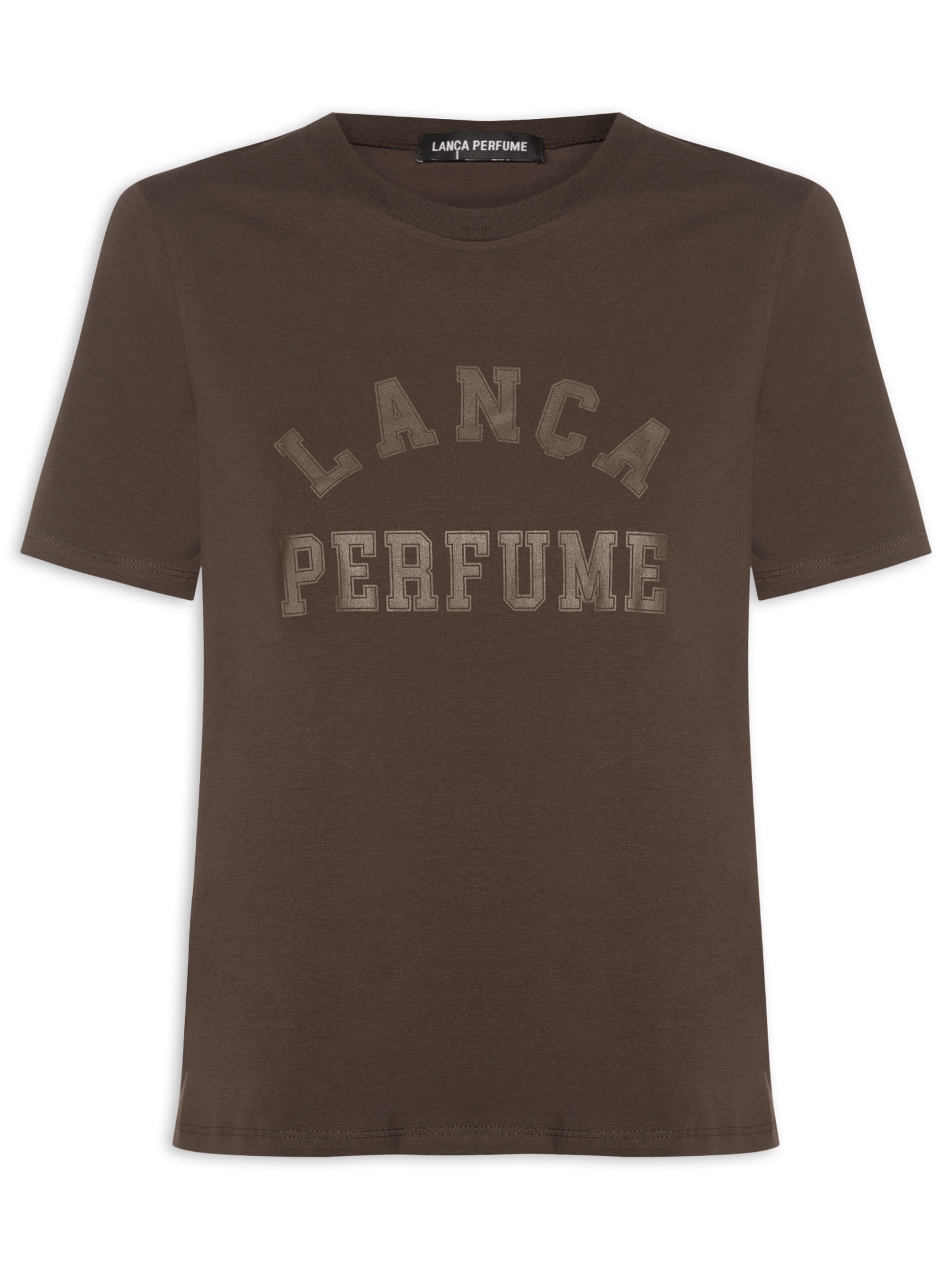 Camiseta Feminina Decote Redondo Marrom Lança Perfume