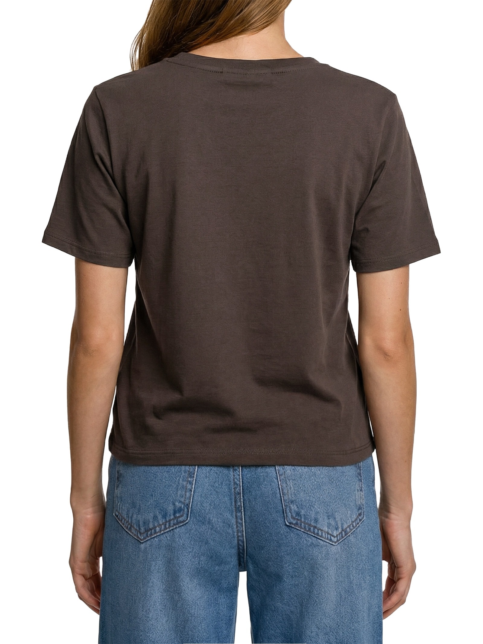 Camiseta Feminina Decote Redondo Marrom Lança Perfume