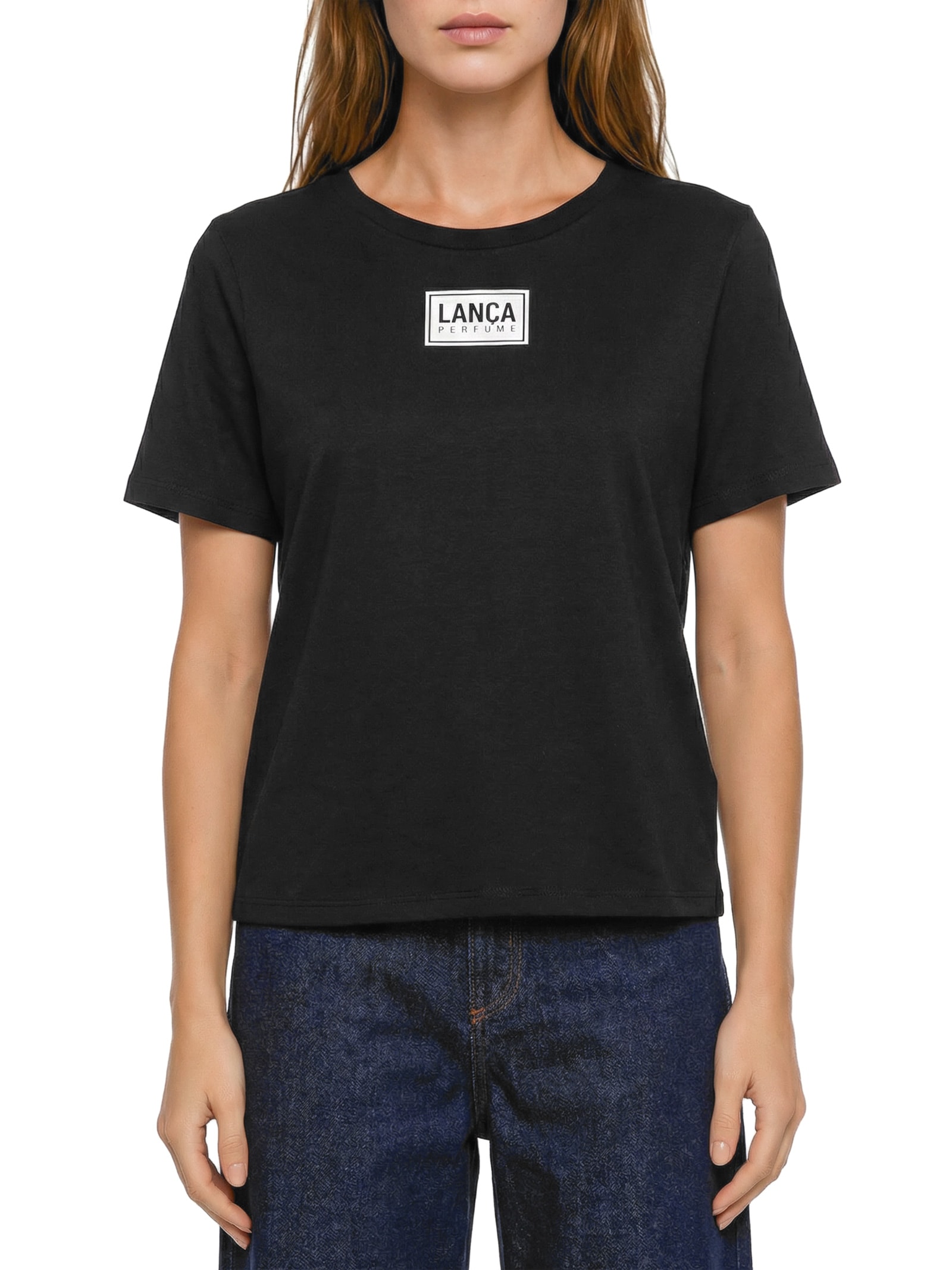 Camiseta Feminina Decote Redondo Preto Lança Perfume