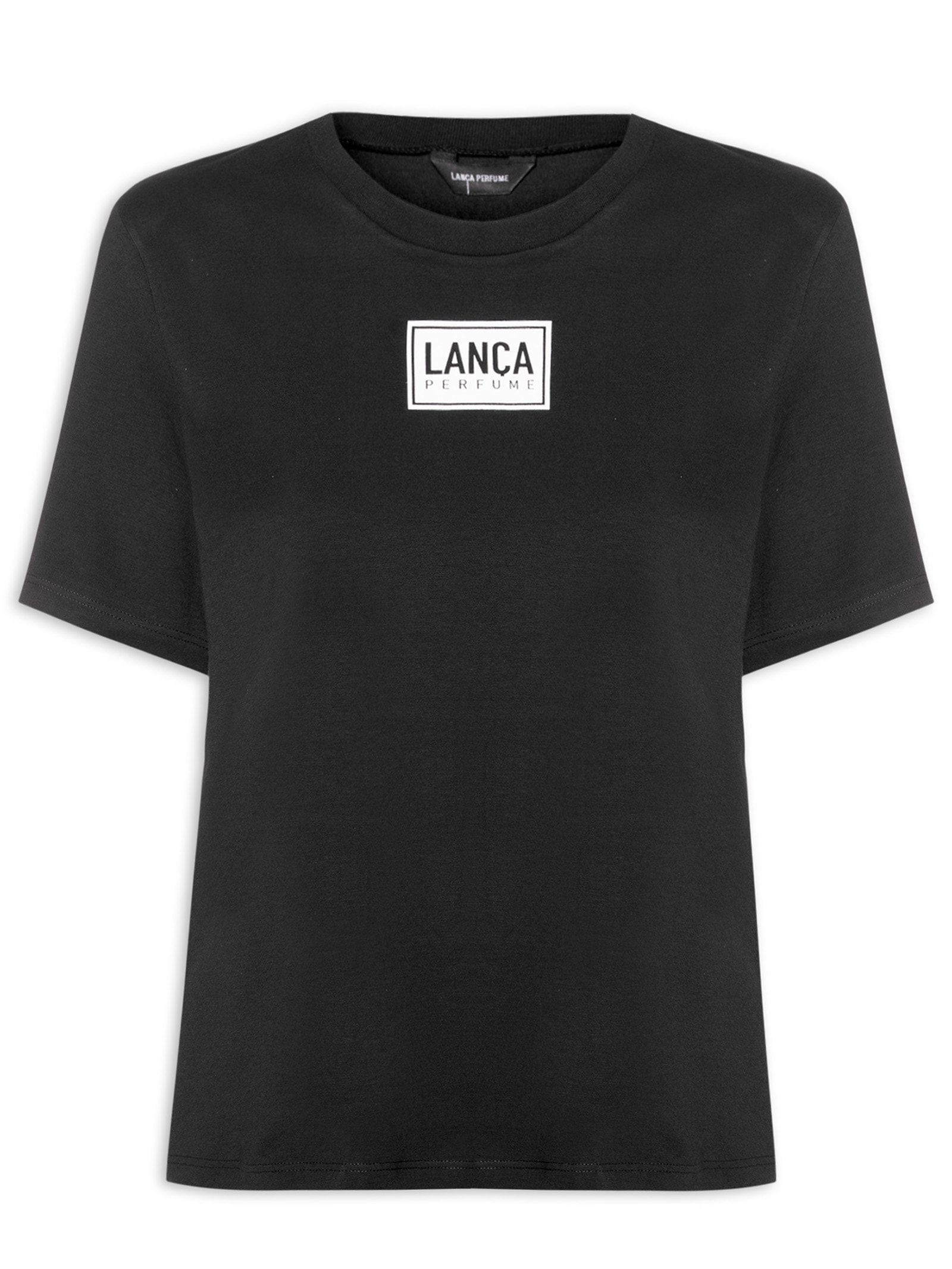 Camiseta Feminina Decote Redondo Preto Lança Perfume