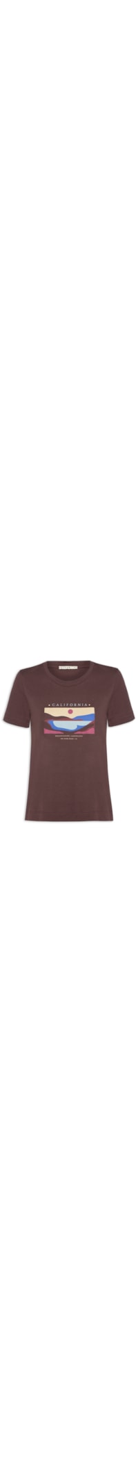 Camiseta Feminina Decote Redondo Reta Em Algodão Estampada - Vinho