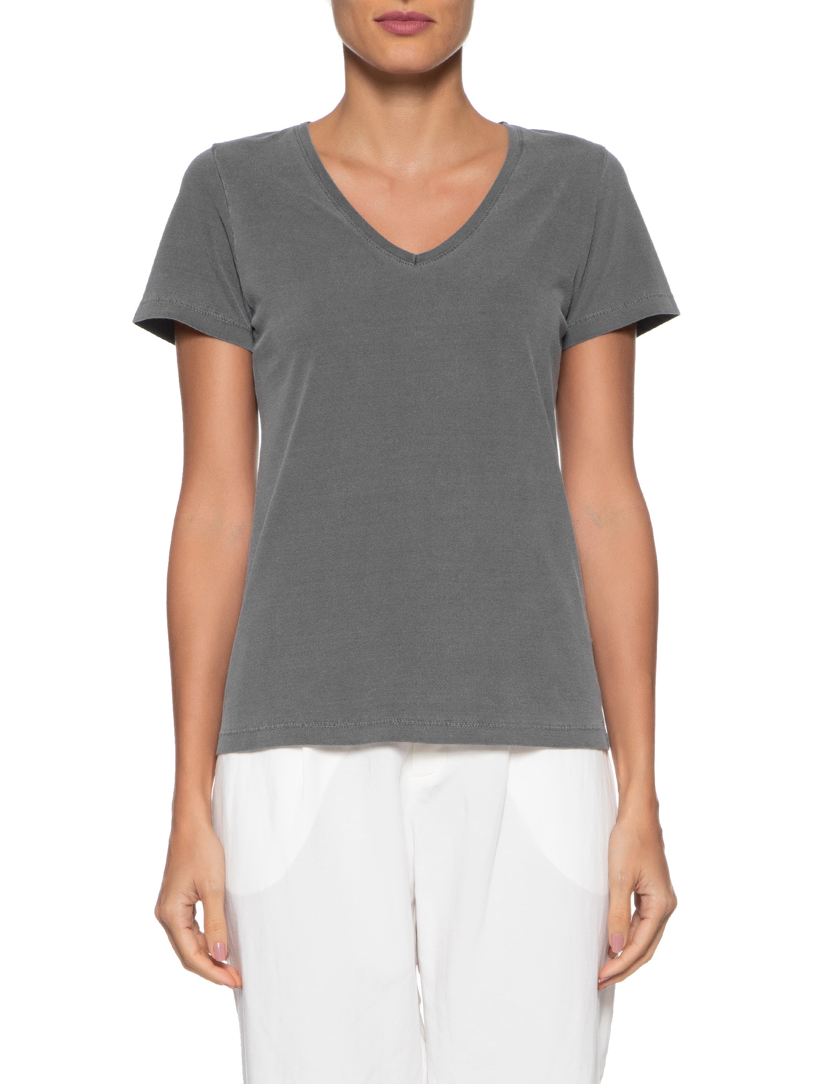 Camiseta Feminina Decote V Básica Cinza Basiq