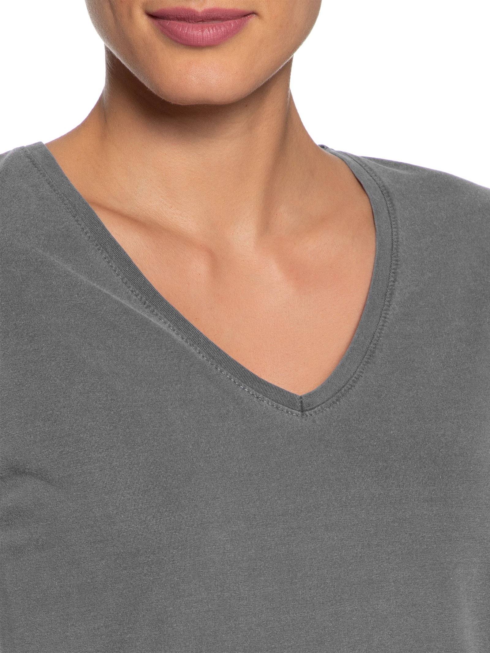 Camiseta Feminina Decote V Básica Cinza Basiq