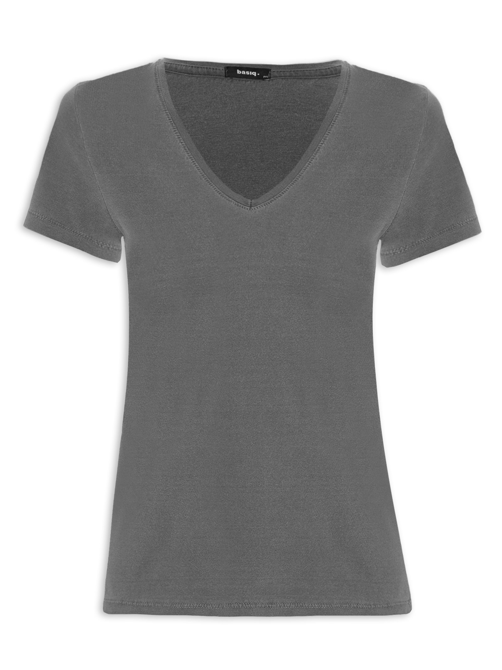 Camiseta Feminina Decote V Básica Cinza Basiq