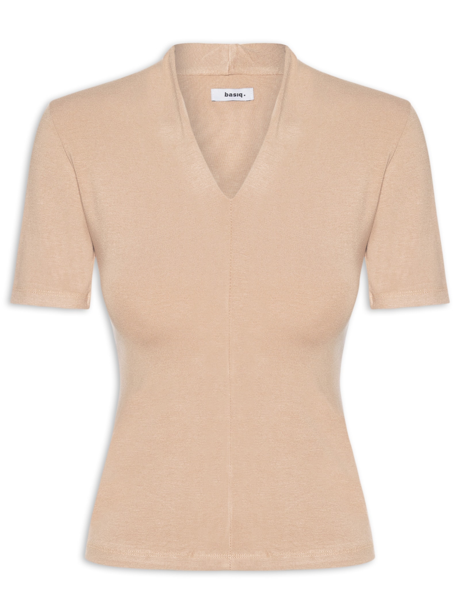 Camiseta Feminina Decote V Bege Basiq