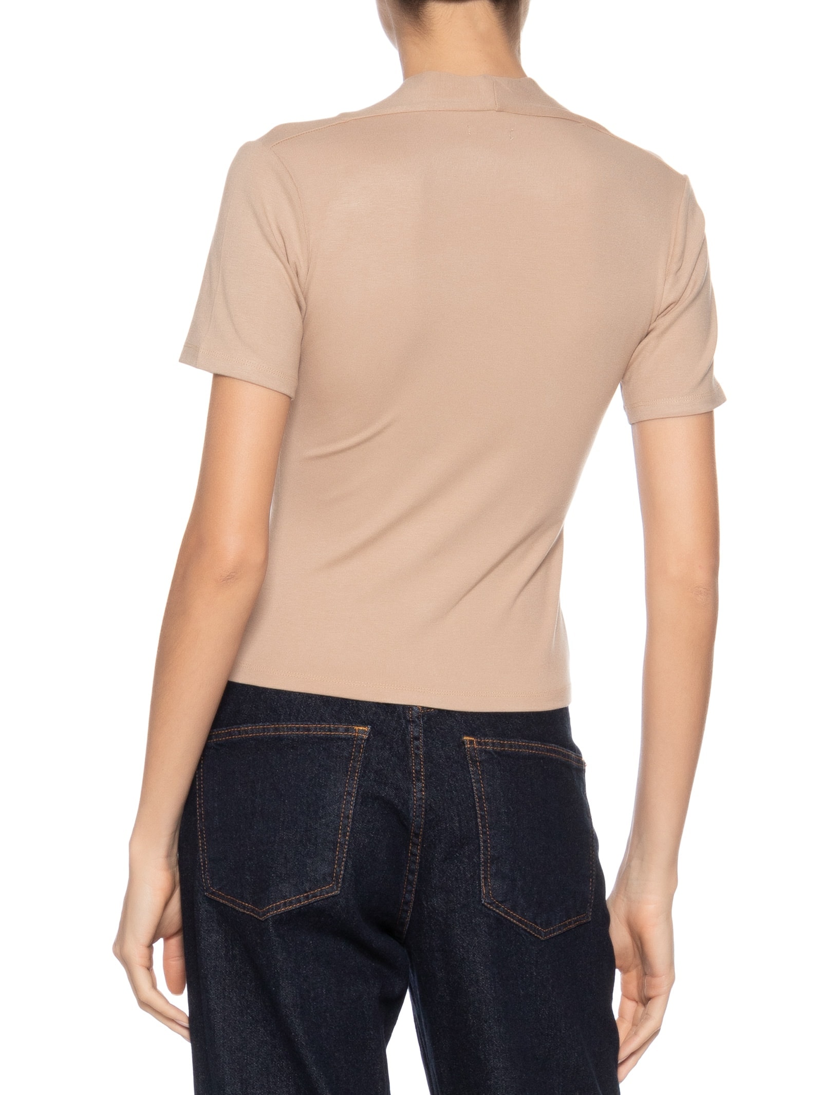 Camiseta Feminina Decote V Bege Basiq