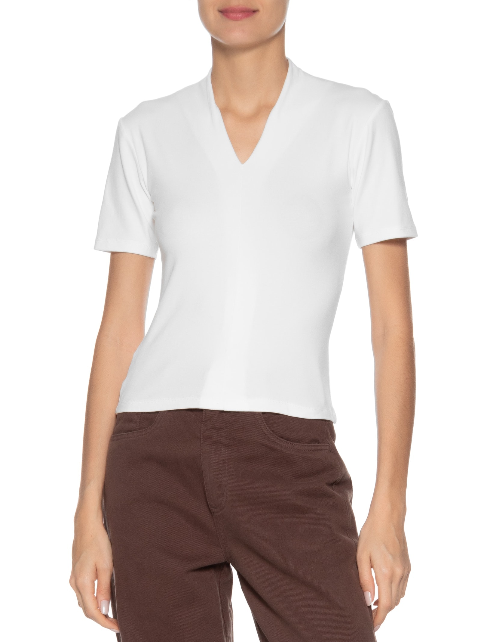 Camiseta Feminina Decote V Branco Basiq