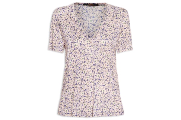 Camiseta Feminina Decote V Manga Curta - Azul