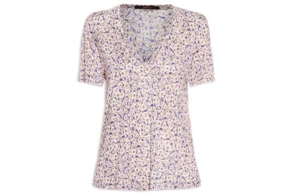 Camiseta Feminina Decote V Manga Curta - Azul