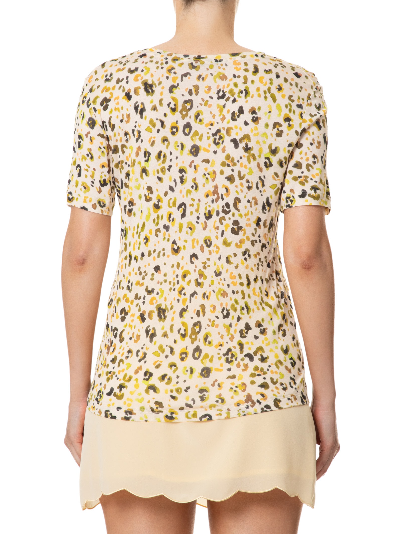 Camiseta Feminina Decote V Manga Curta Estampa Onça Amarelo Animale