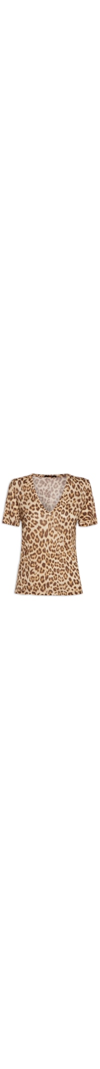 Camiseta Feminina Decote V Manga Curta Estampa Onça - Animal Print
