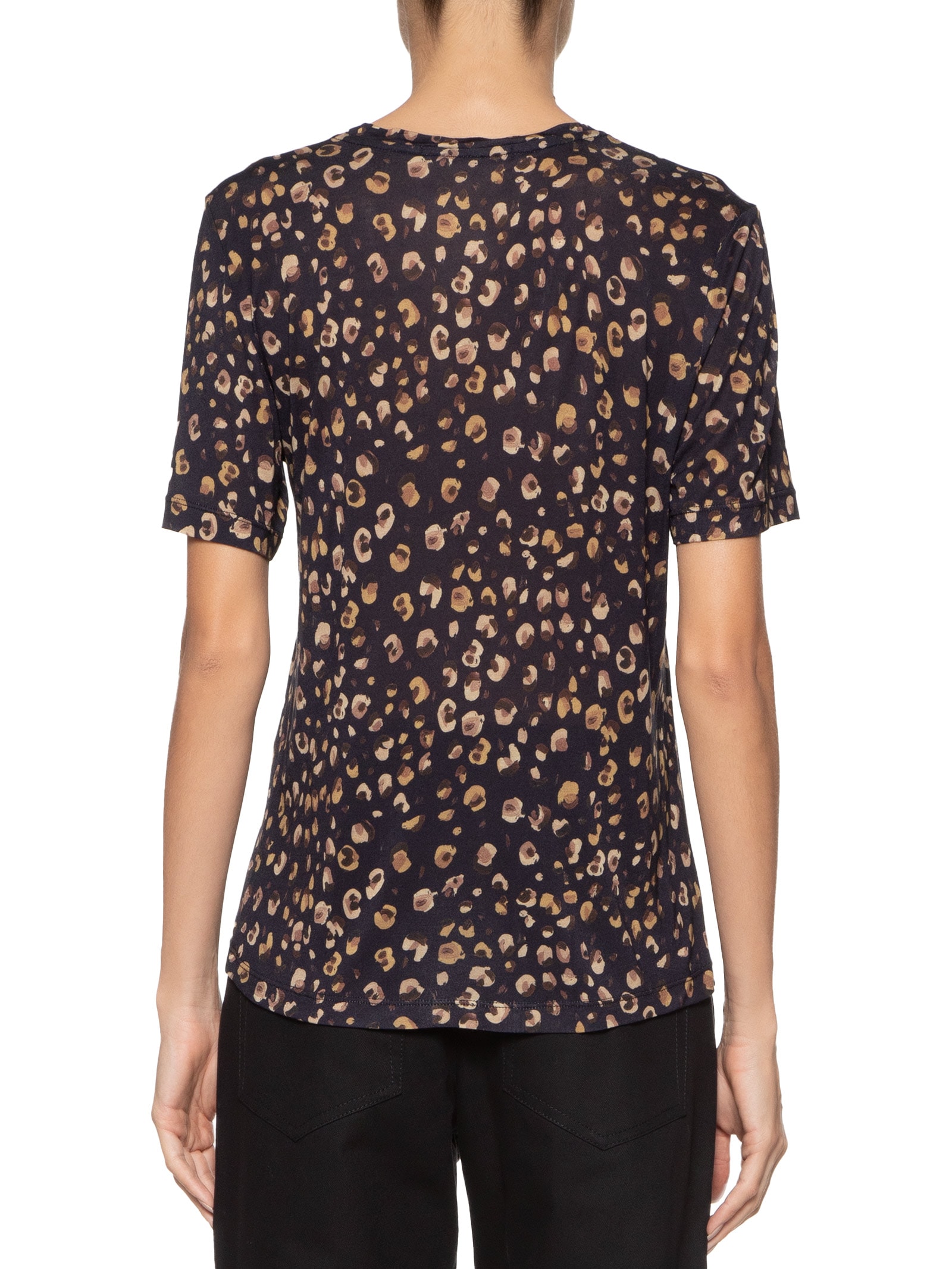 Camiseta Feminina Decote V Manga Curta Estampa Onça Guache Preto Animale