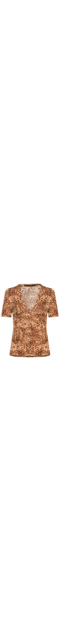 Camiseta Feminina Decote V Manga Curta Onça - Animal Print