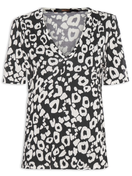 Camiseta Feminina Decote V Manga Curta Onça Cronos – Preto