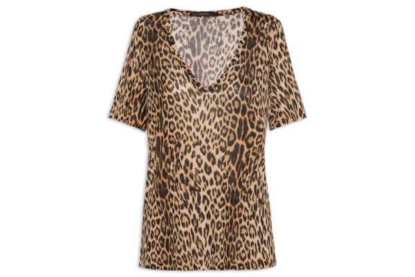 Camiseta Feminina Decote V Manga Curta Onça – Marrom