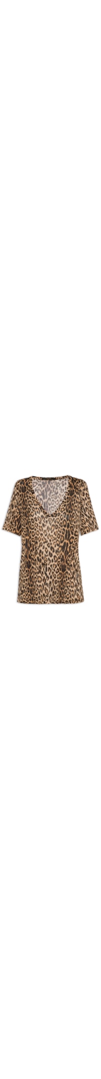 Camiseta Feminina Decote V Manga Curta Onça – Marrom