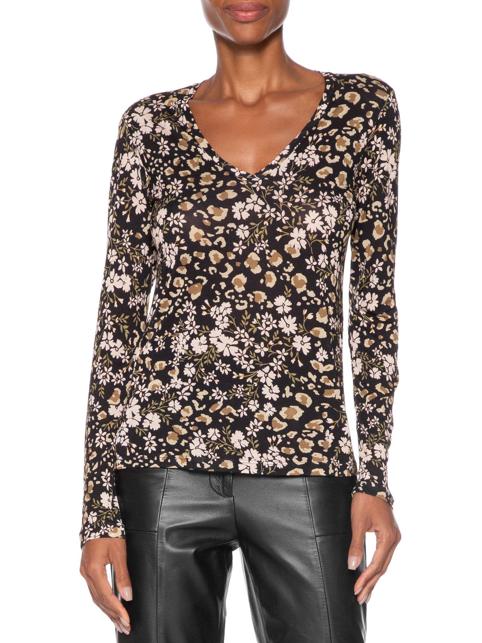 Camiseta Feminina Decote V Manga Longa Liberty Preto Animale