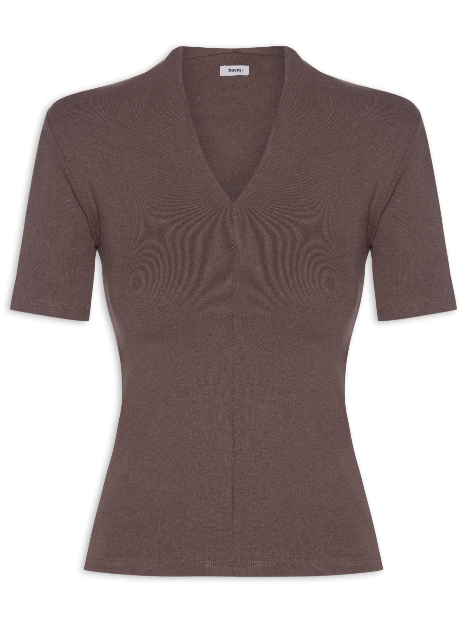 Camiseta Feminina Decote V Marrom Basiq