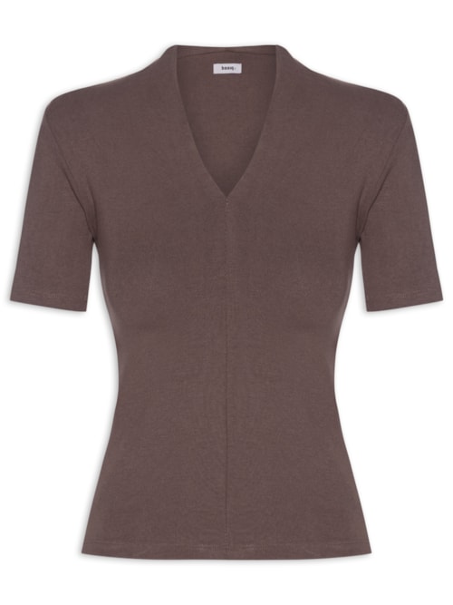 Camiseta Feminina Decote V – Marrom