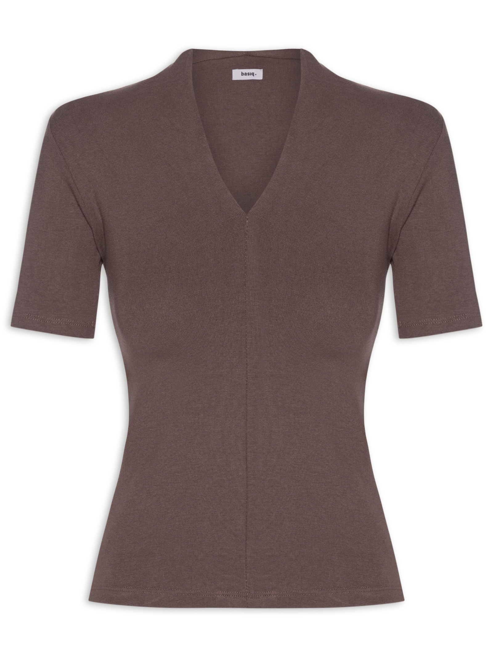 Camiseta Feminina Decote V Marrom Basiq