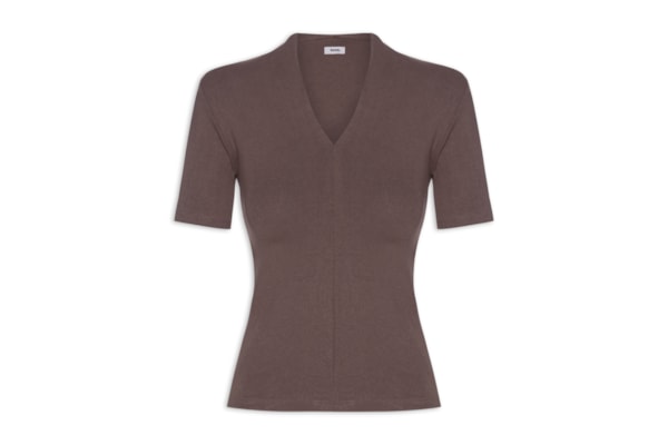 Camiseta Feminina Decote V - Marrom