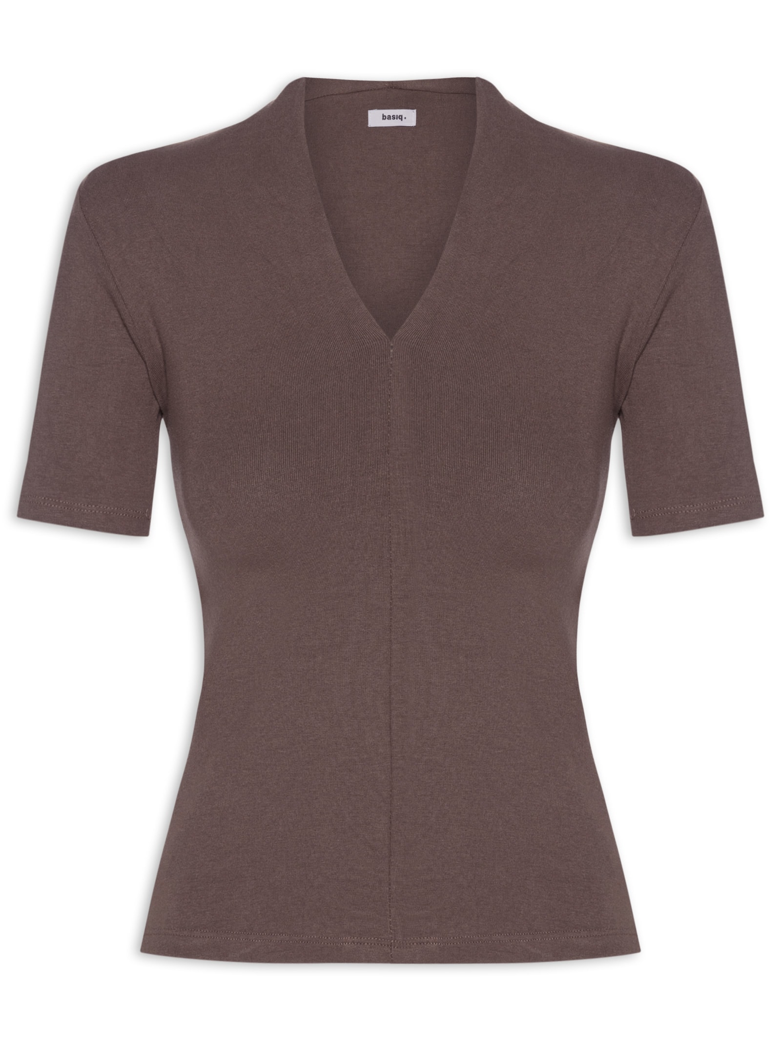Camiseta Feminina Decote V Marrom Basiq