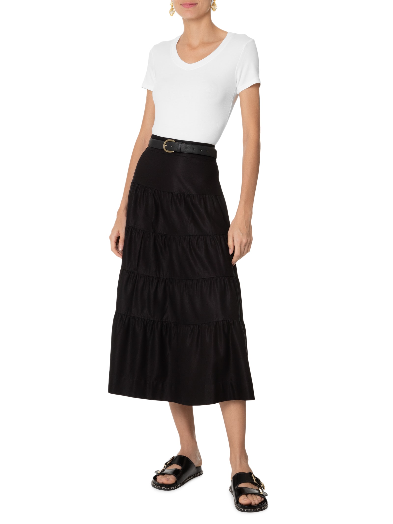 Camiseta Feminina Decote V Off White Basiq