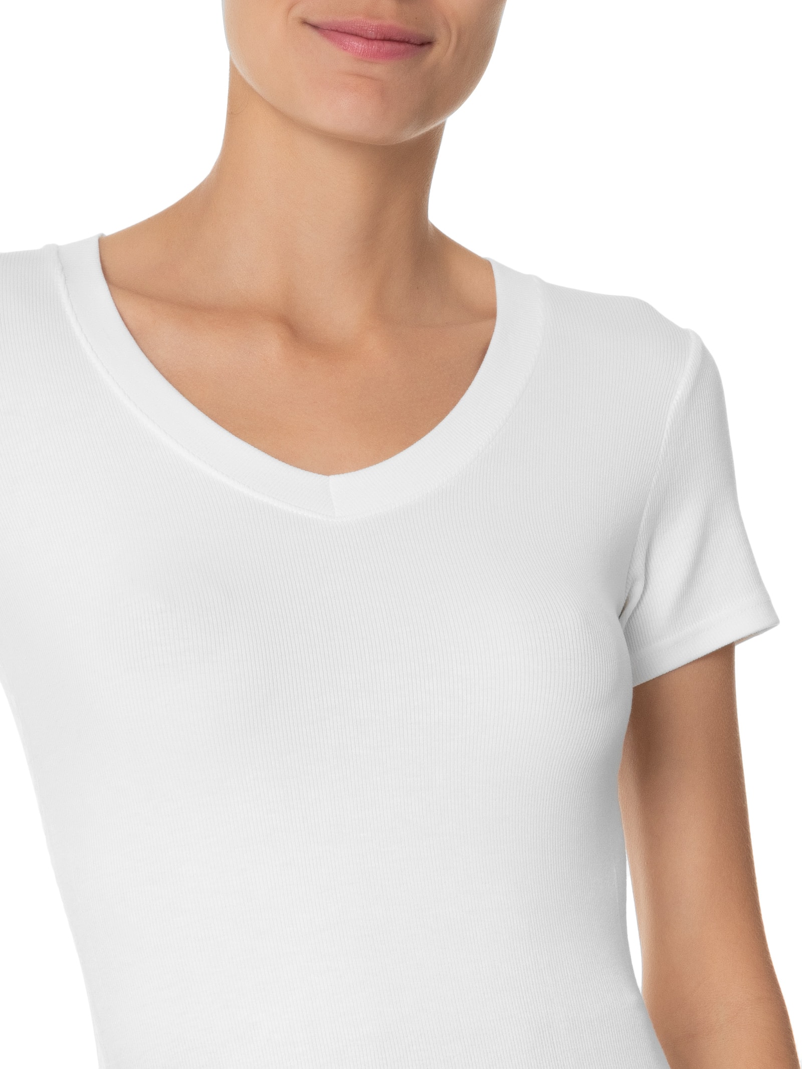 Camiseta Feminina Decote V Off White Basiq