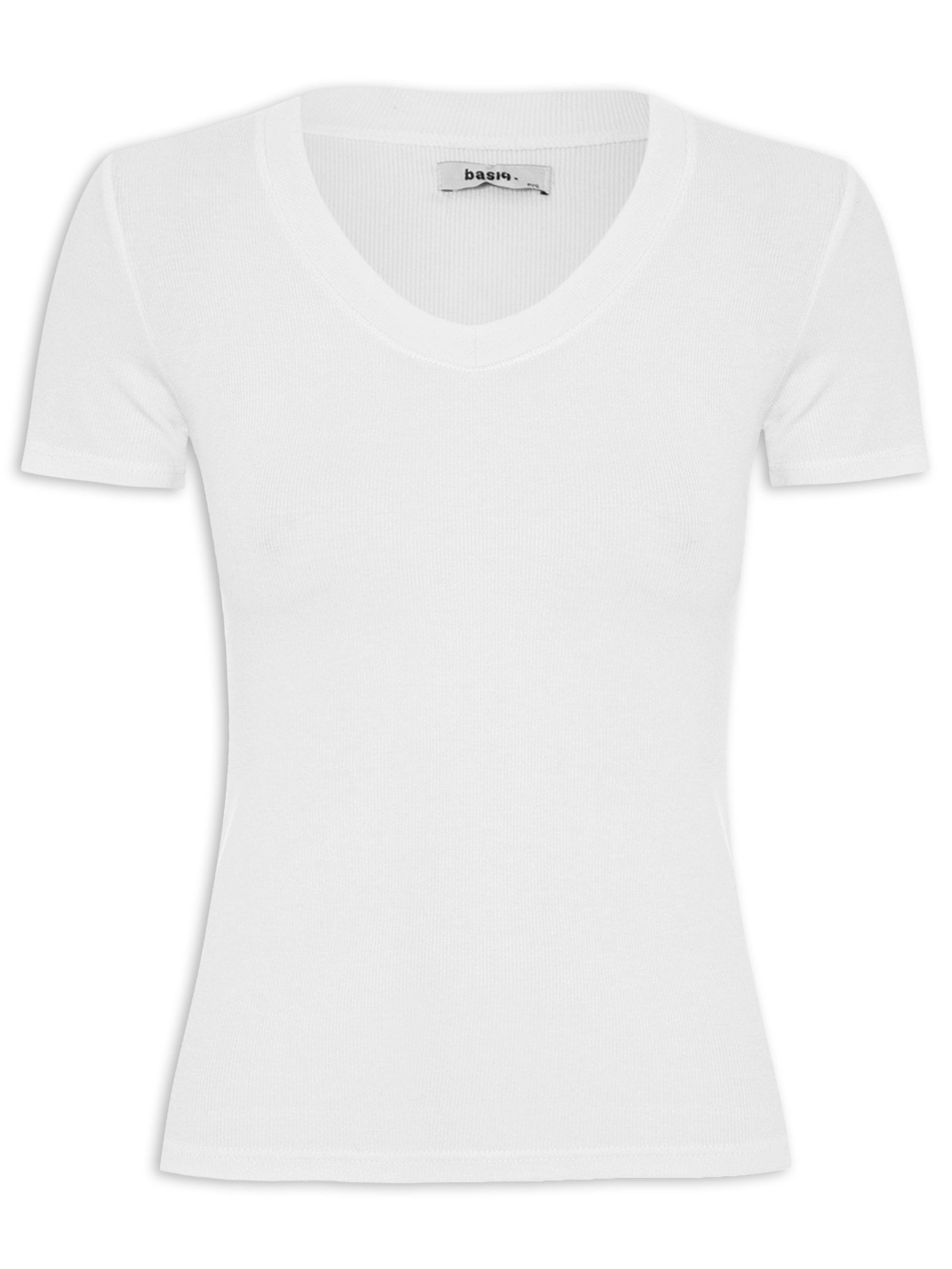 Camiseta Feminina Decote V Off White Basiq
