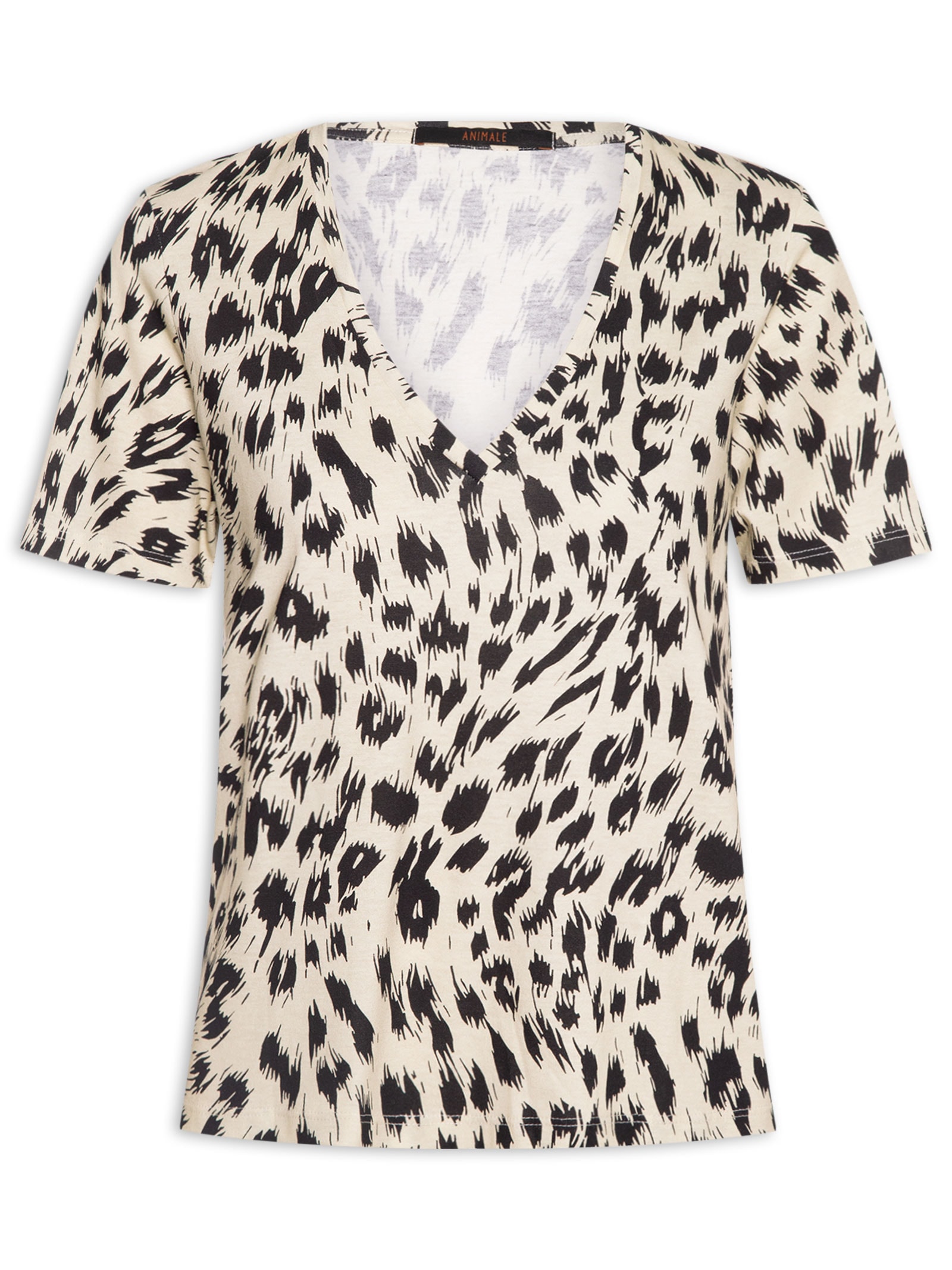 Camiseta Feminina Decote V Onça Abby Animal Print Animale