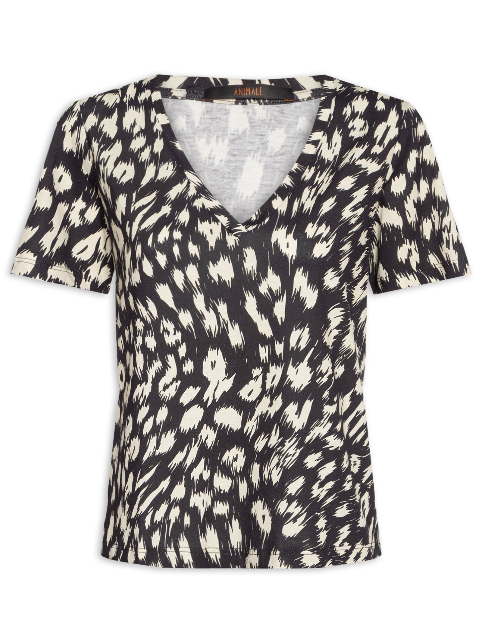 Camiseta Feminina Decote V Onça Abby Preto Animale