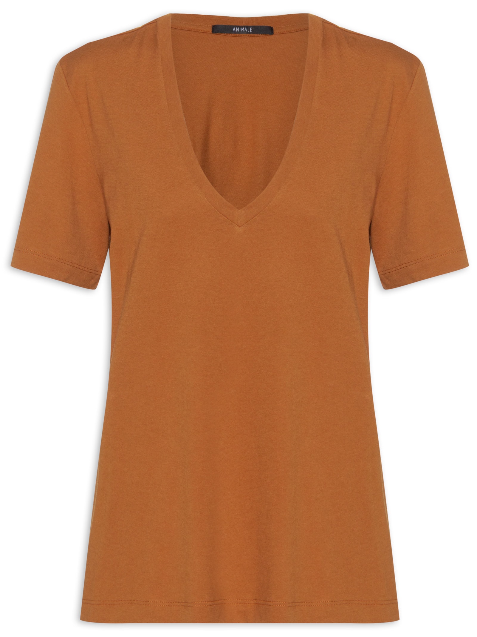 Camiseta Feminina Decote V Pima Color Marrom Animale