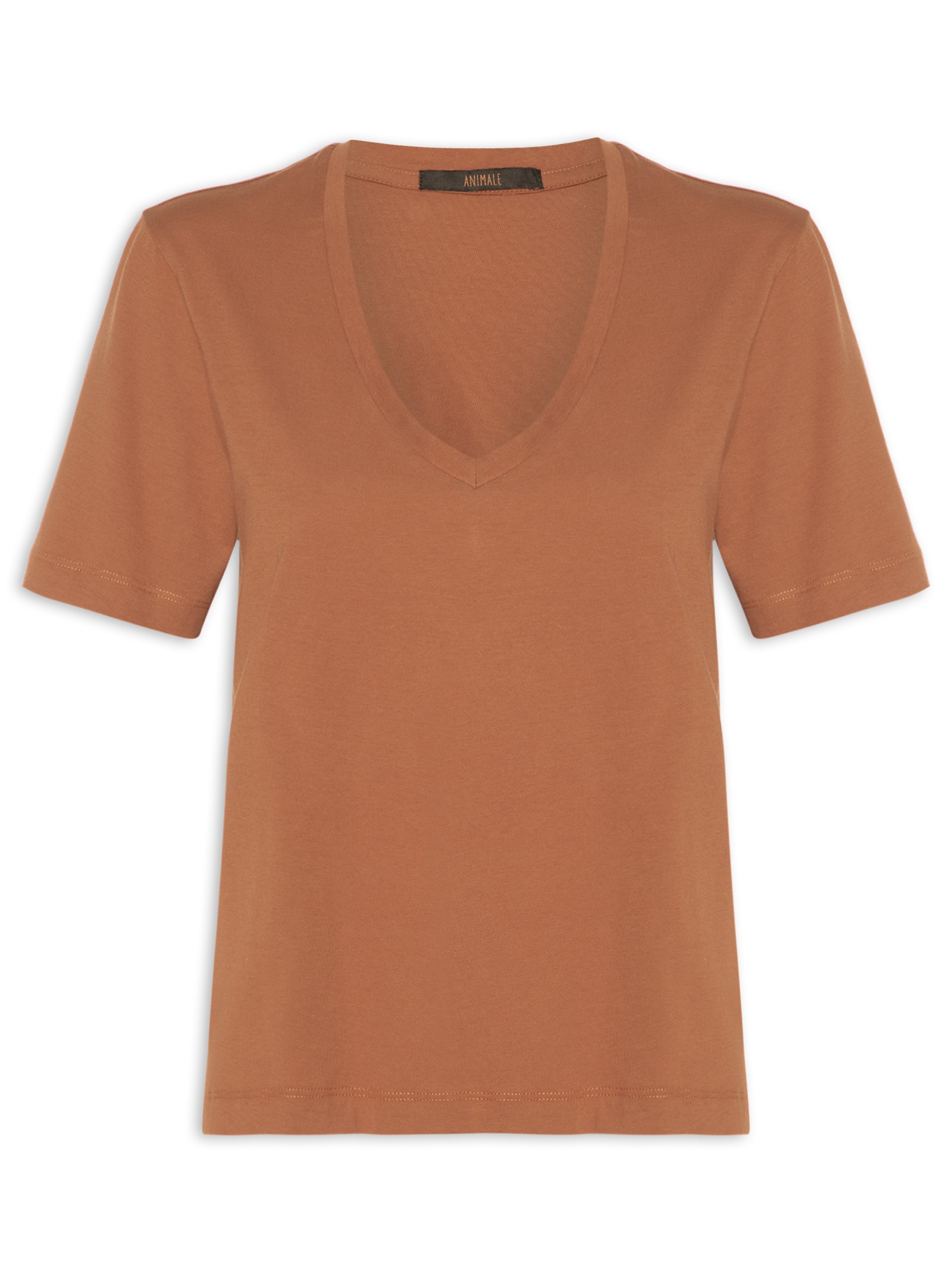 Camiseta Feminina Decote V Pima Marrom Animale