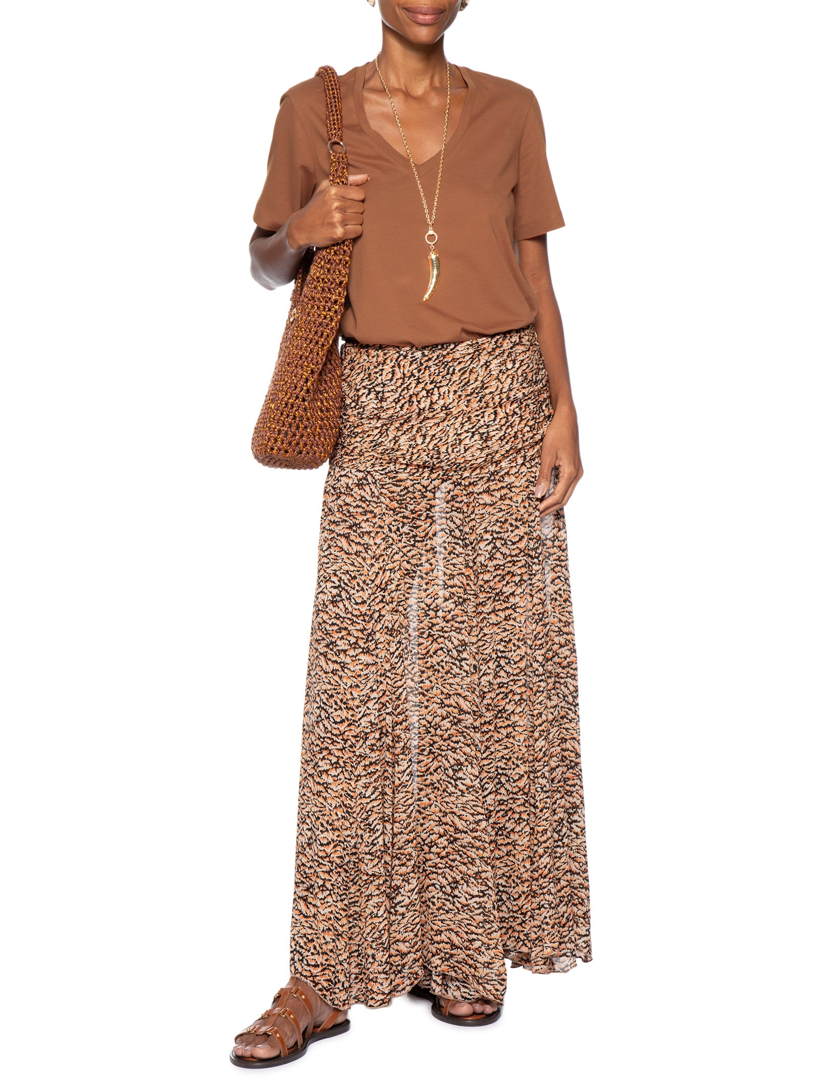 Camiseta Feminina Decote V Pima Marrom Animale