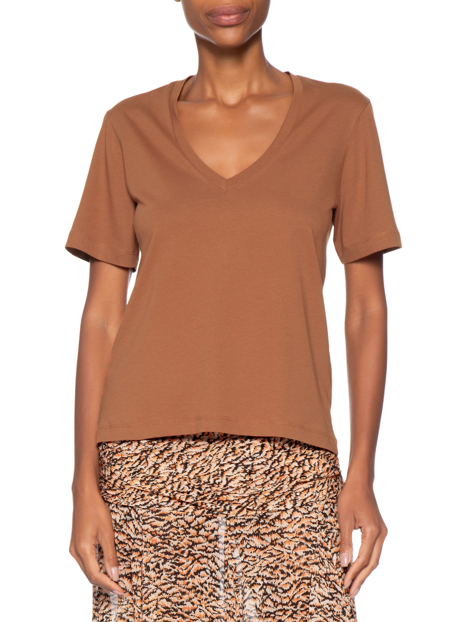 Camiseta Feminina Decote V Pima Marrom Animale