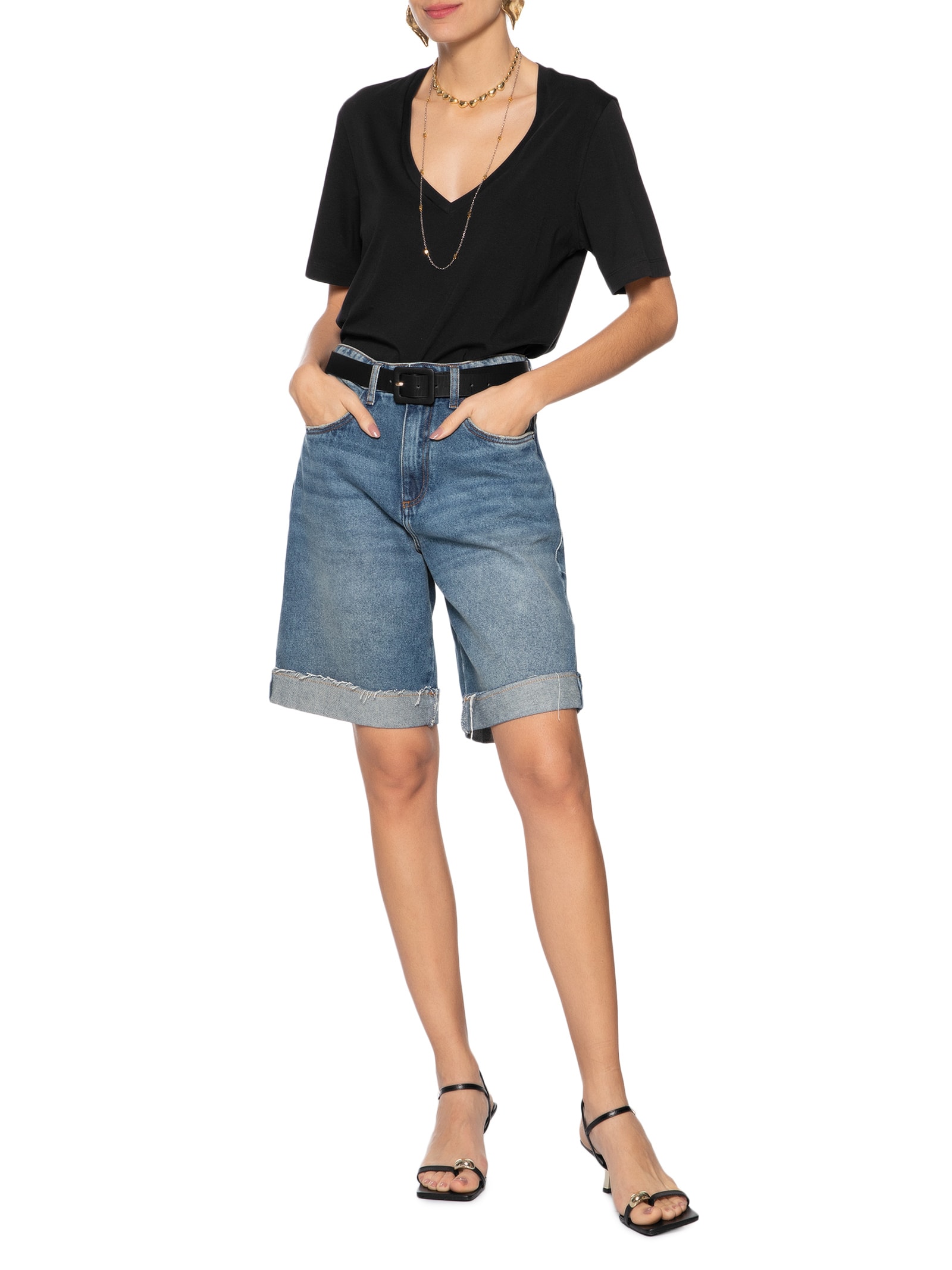 Camiseta Feminina Decote V Pima Preto Animale