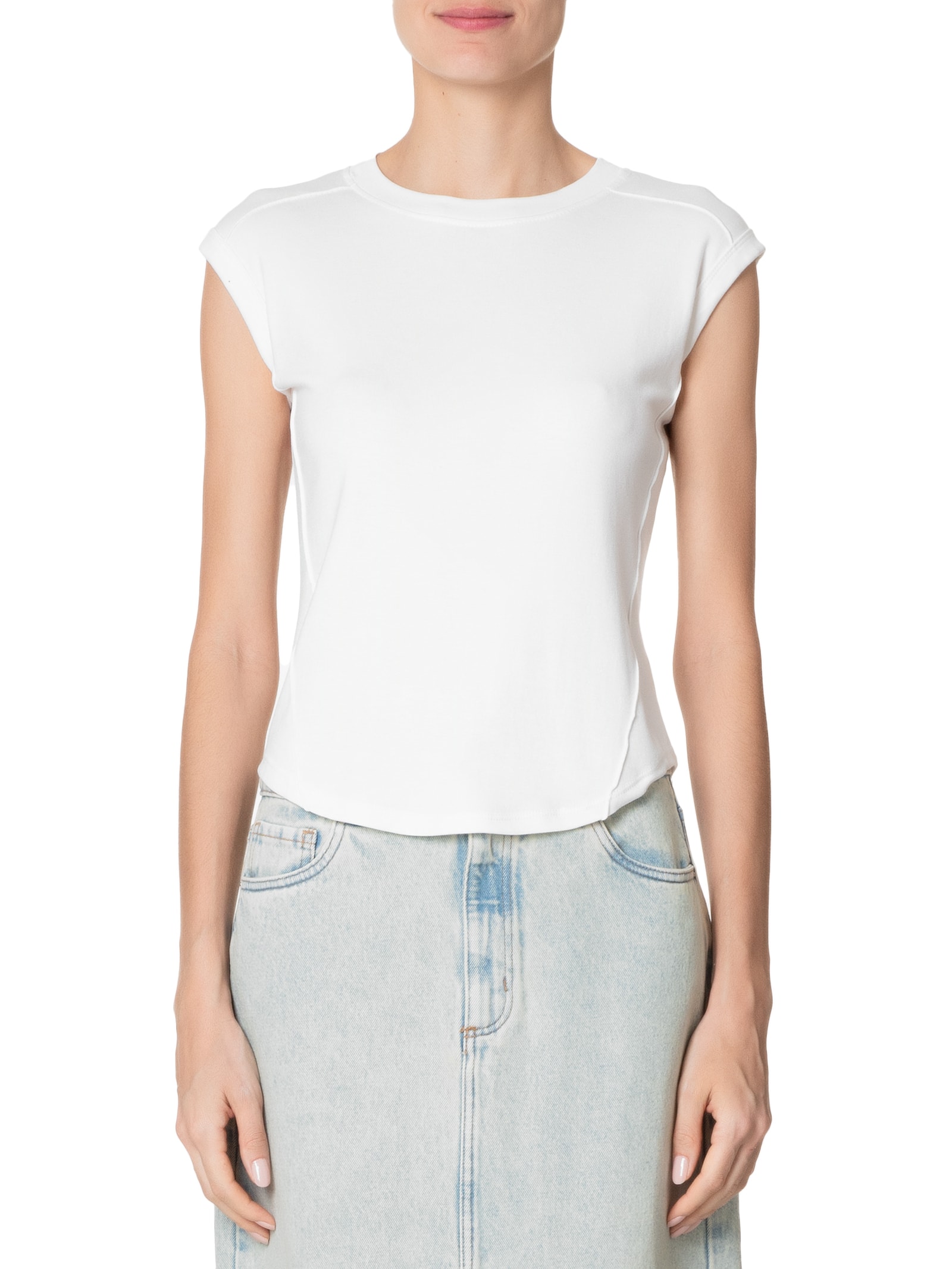 Camiseta Feminina Detalhe Nervuras Branco Basiq