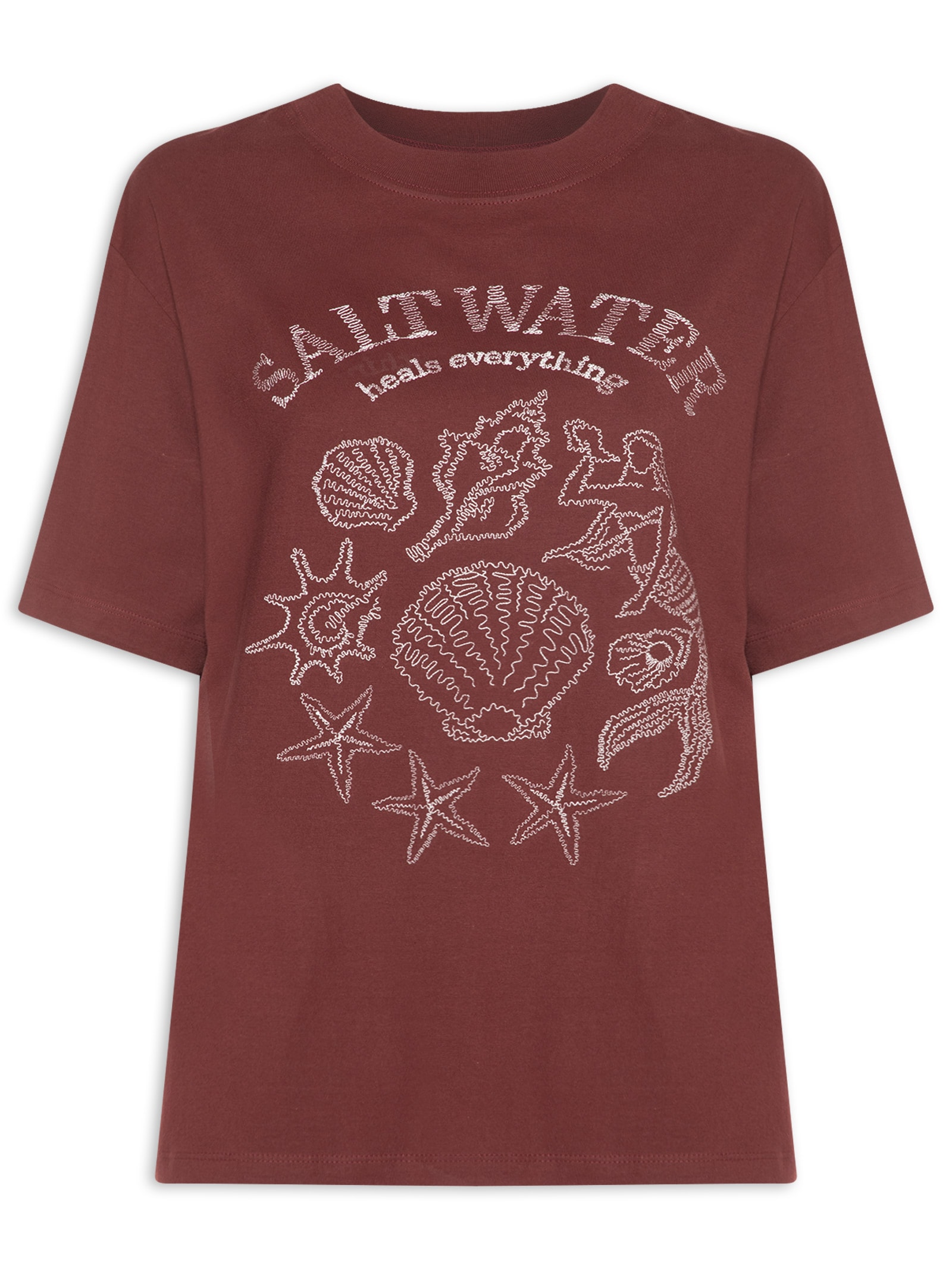 Camiseta Feminina Double Bordado Salt Water Marrom Dress To