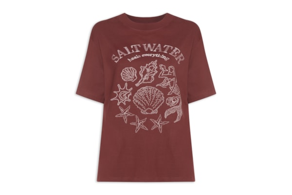 Camiseta Feminina Double Bordado Salt Water - Marrom